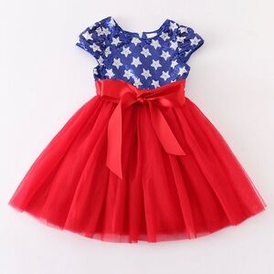 Red white and sequins dress